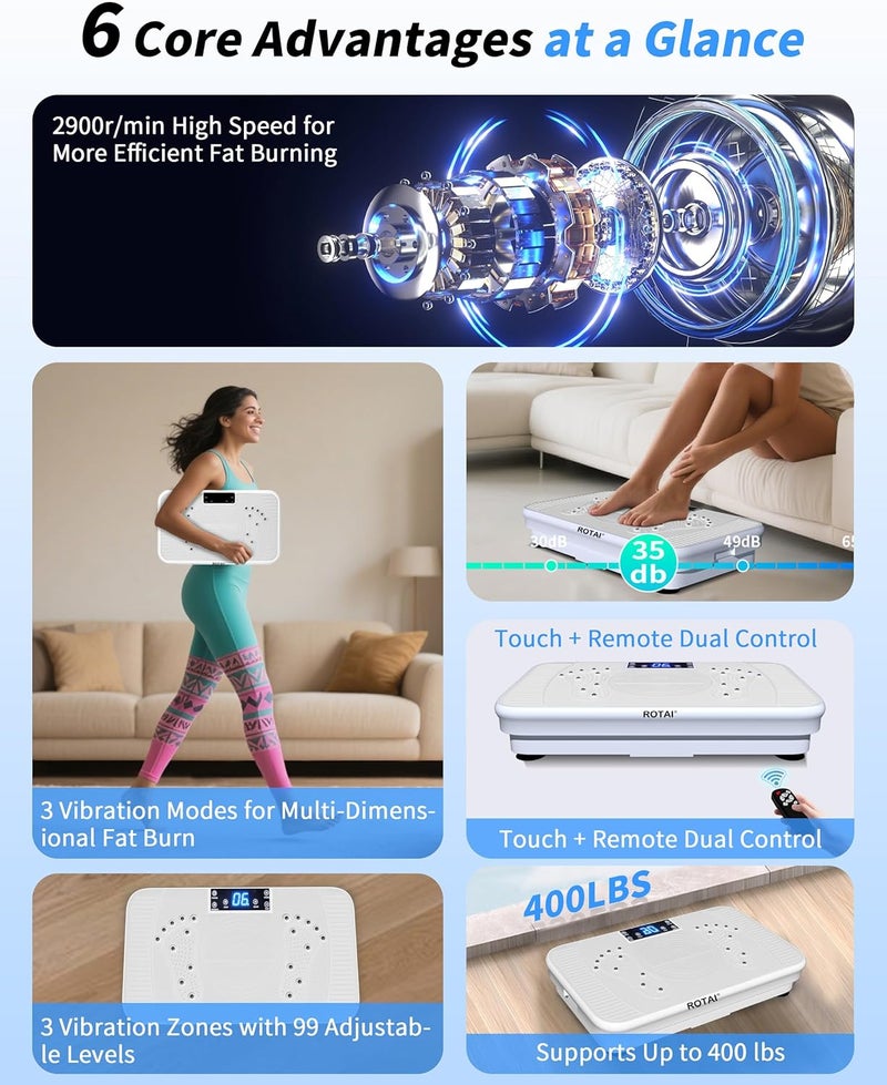 ROTAI Shake Plate Vibration Exercise Machine for Lymphatic Drainage Massager & Weight Loss, 400 lbs Capacity Whole Body Vibrating Plate Workout for Women and Men - Image 5